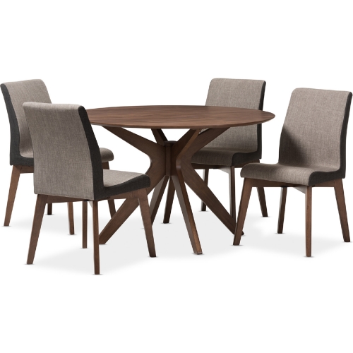 Kimberly 5 Piece Round Dining Set in Walnut Finish Wood